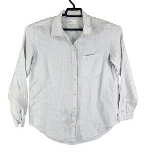 Men's Gap Shirt 100% Linen Light Blue & White Stripes Button-Up Long Sleeve M